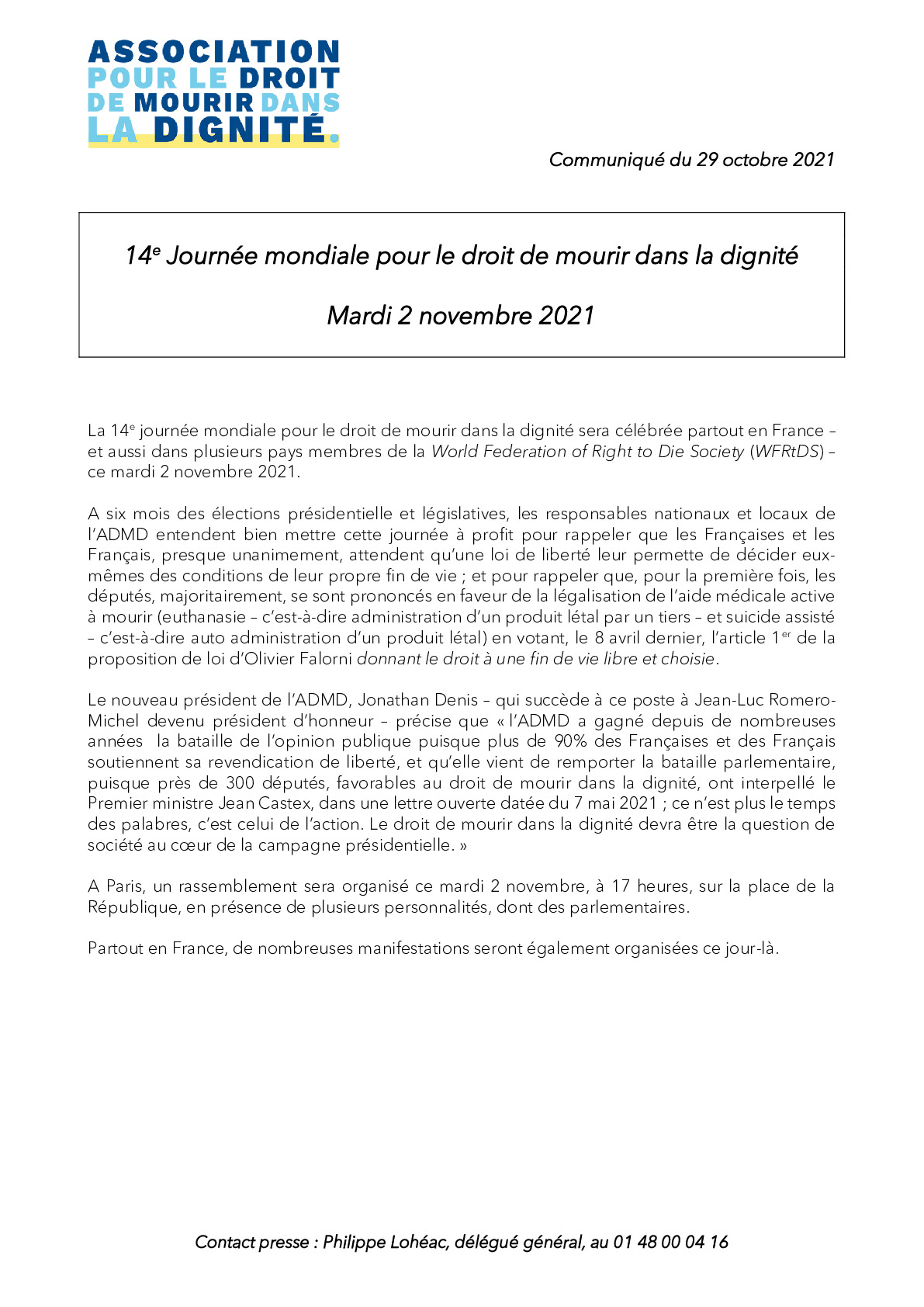 14e Journée mondiale pour le droit de mourir dans la dignité