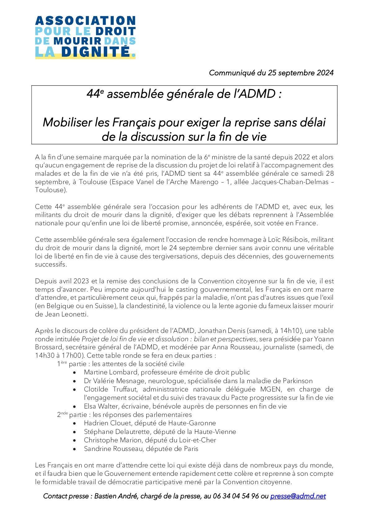 44e assemblée générale de l’ADMD - Toulouse