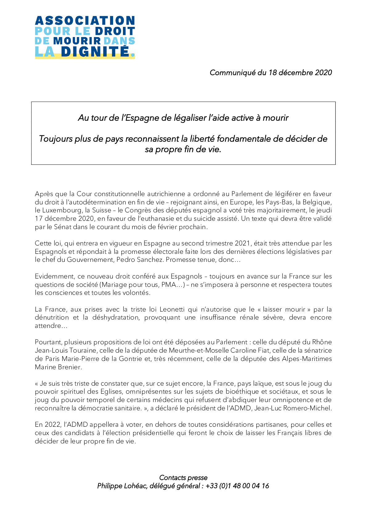 Au tour de l’Espagne de légaliser l’aide active à mourir...