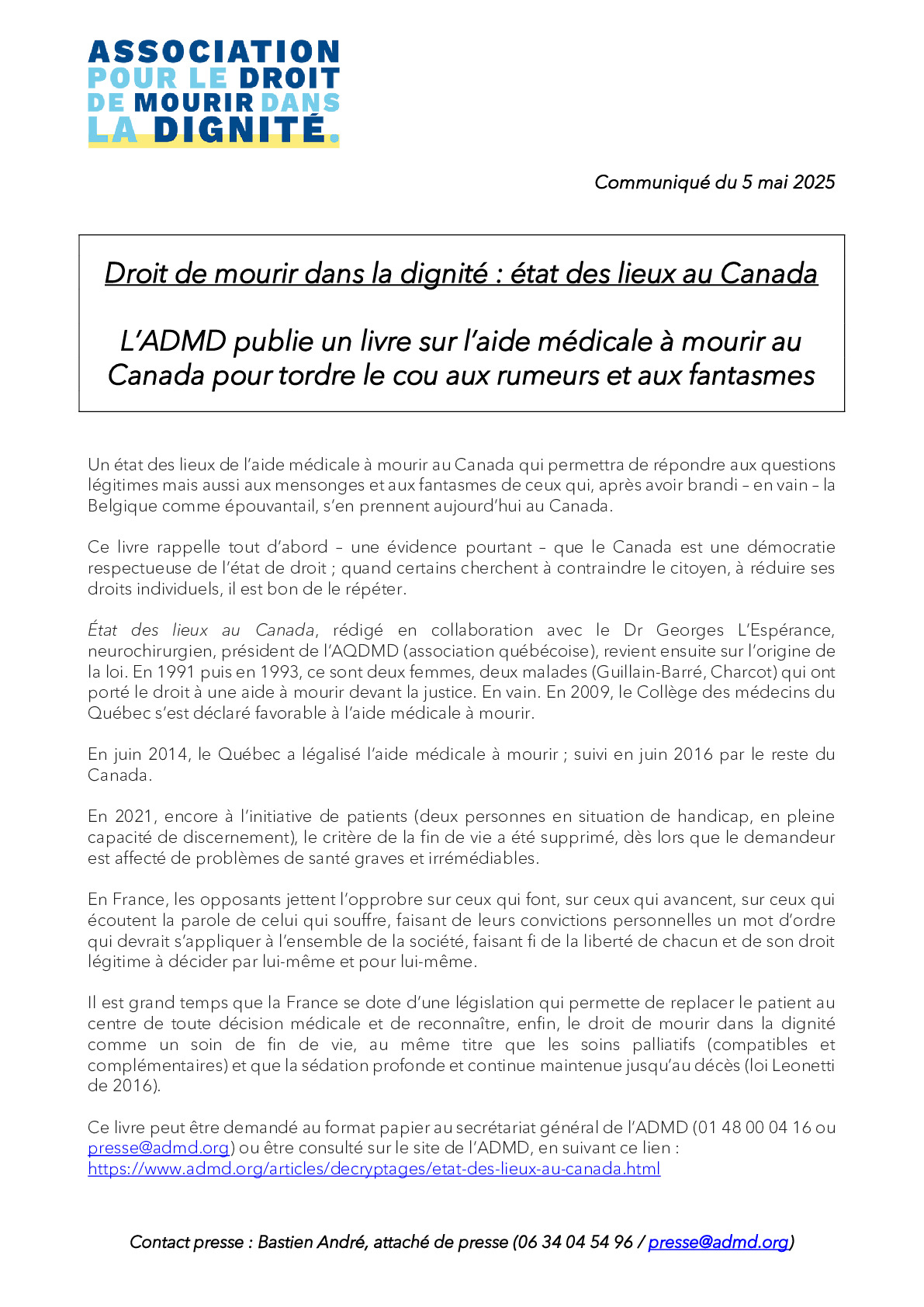 Droit de mourir dans la dignité : état des lieux au Canada