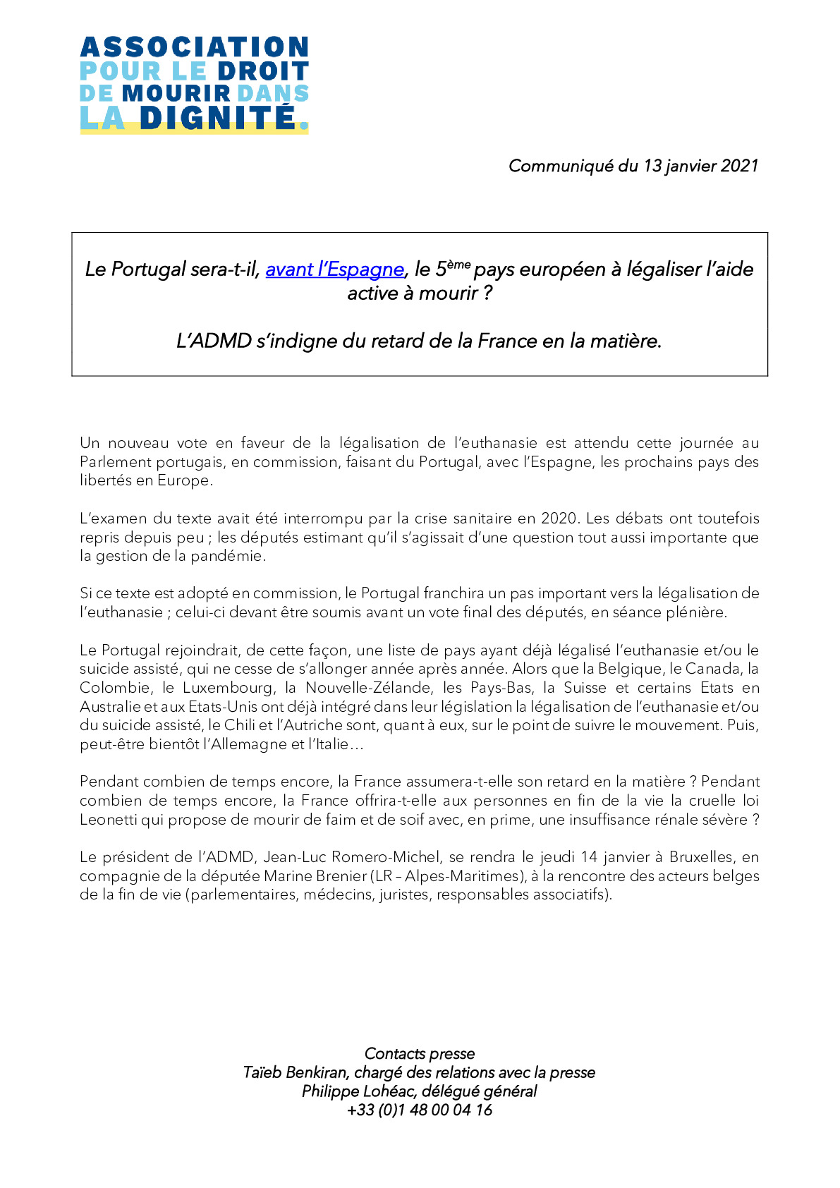Le Portugal sera-t-il, avant l’Espagne, le 5ème pays européen à légaliser l’aide active à mourir ?