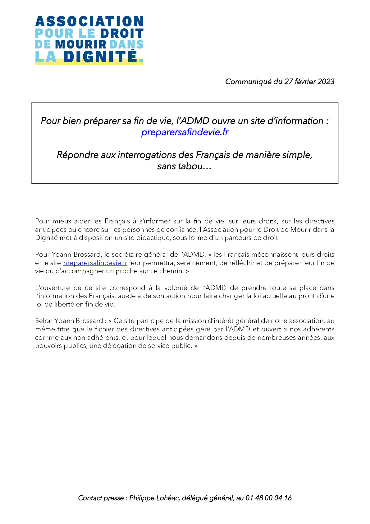 Pour bien préparer sa fin de vie, l’ADMD ouvre son site : preparersafindevie.fr 