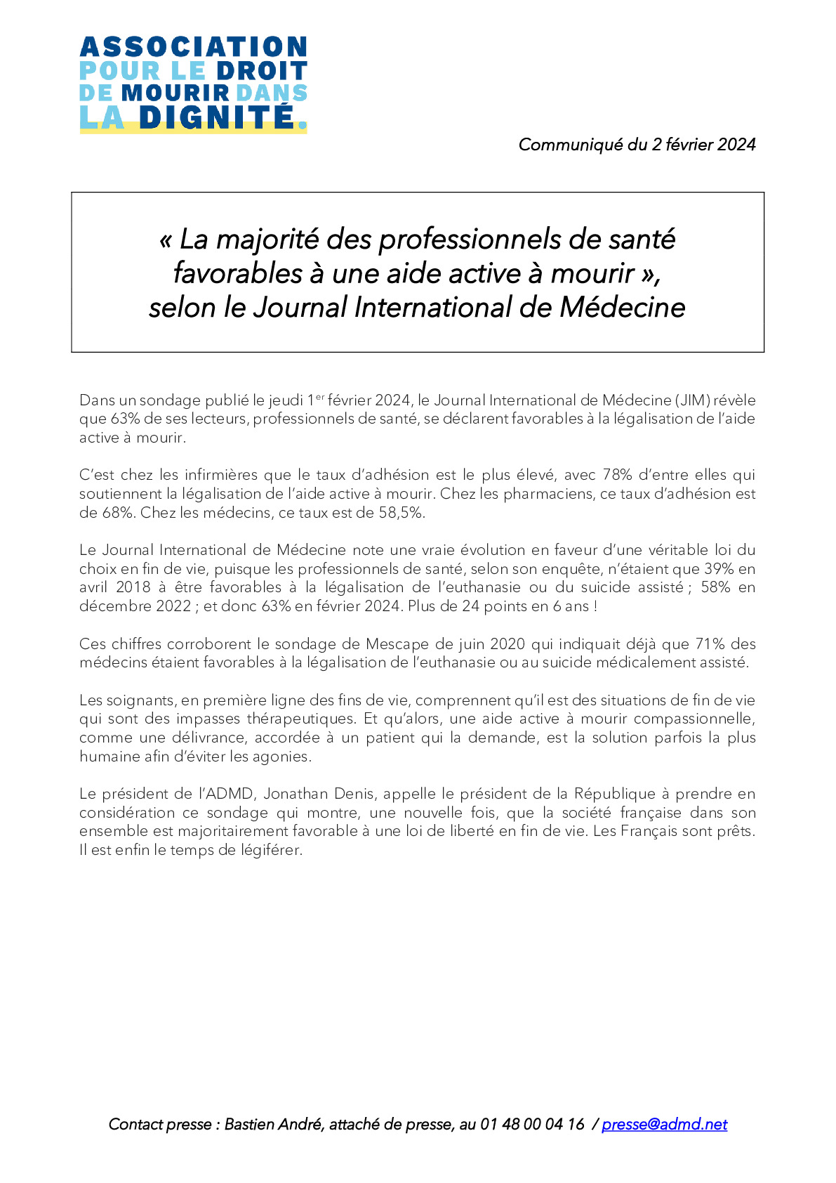 « La majorité des professionnels de santé favorables à une aide active à mourir », selon le Journal International de Médecine