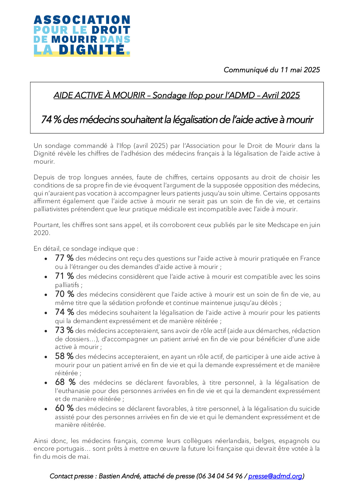 CP - Sondage Ifop / Avril 2025 - Les médecins et la fin de vie