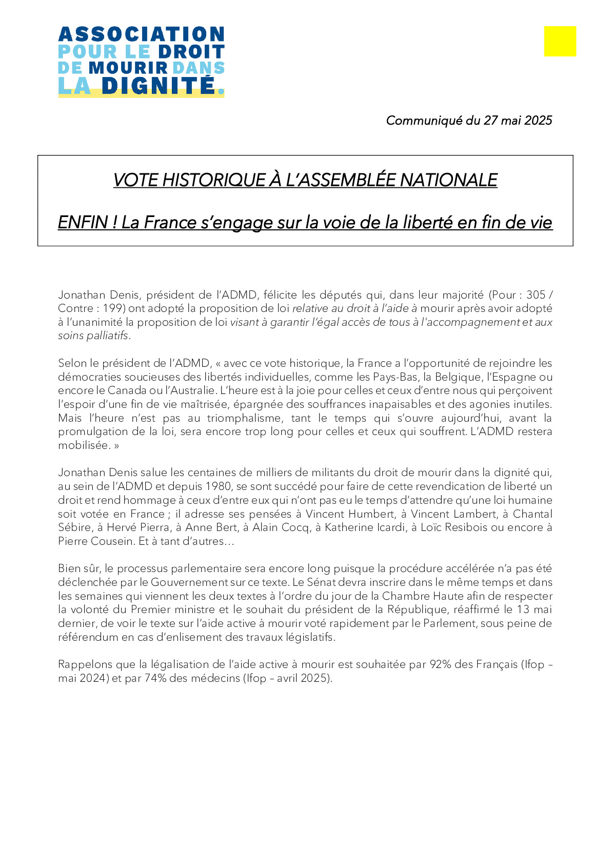 Fin de vie : vote historique à l'Assemblée nationale