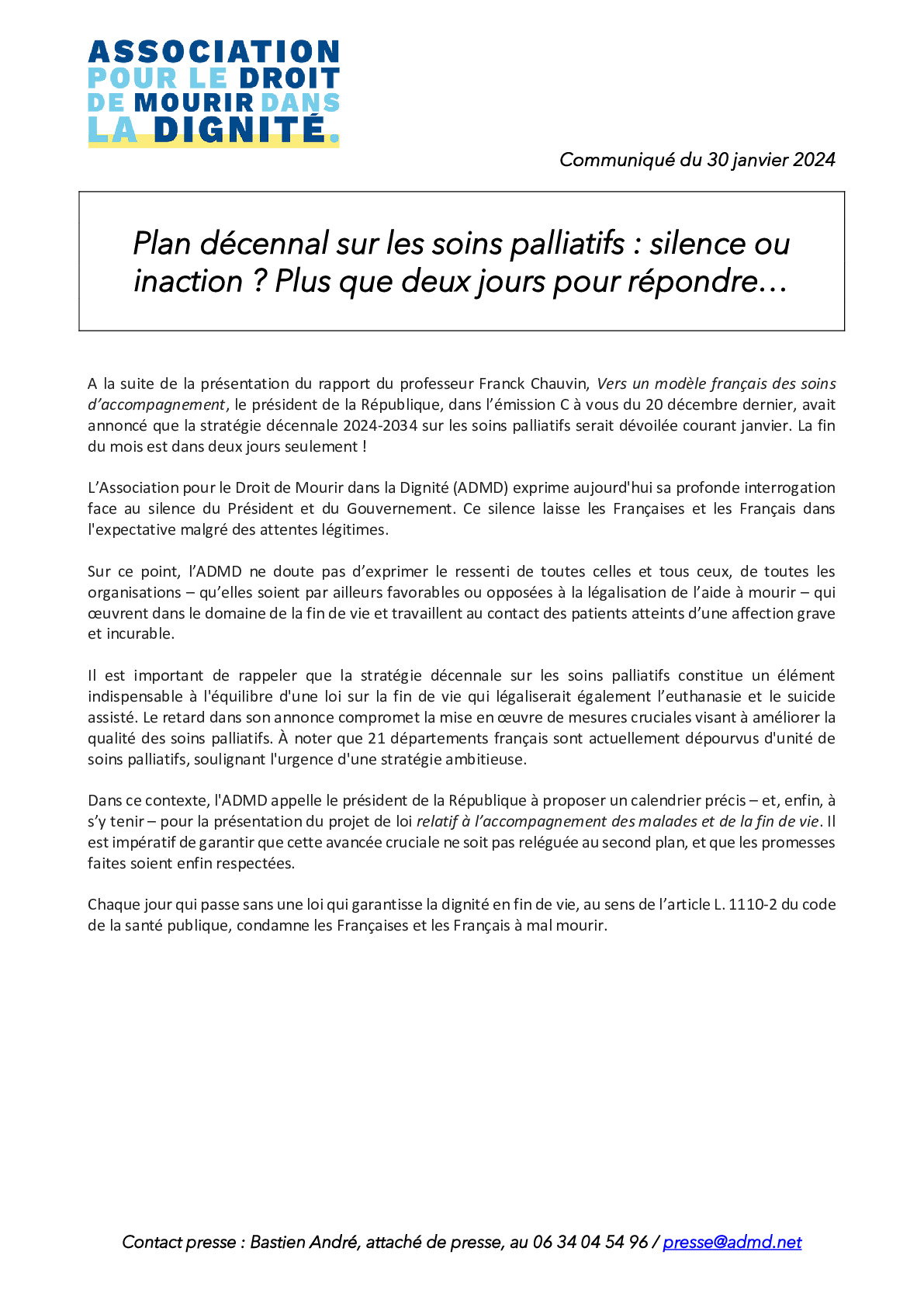 Plan décennal sur les soins palliatifs : silence ou inaction ? Plus que deux jours pour répondre…