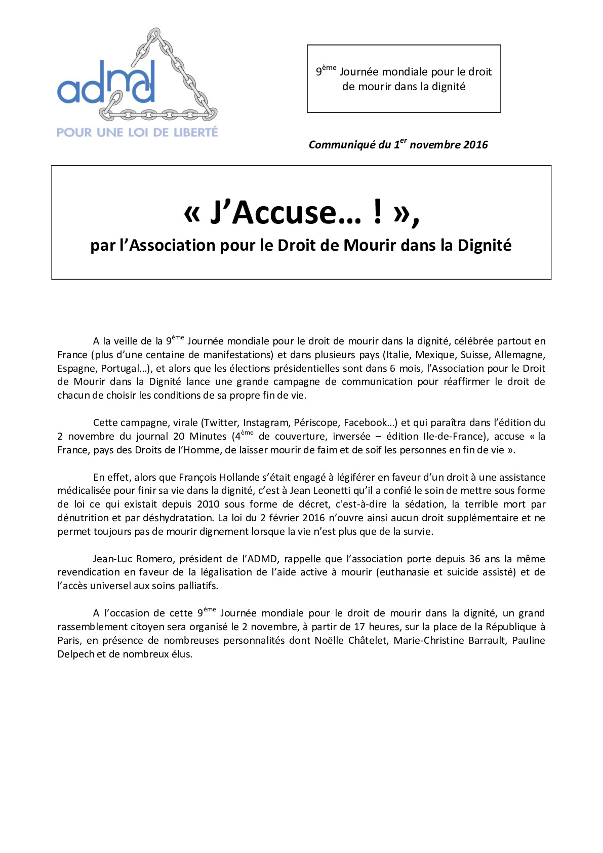 « J’Accuse… ! », par l’Association pour le Droit de Mourir dans la Dignité