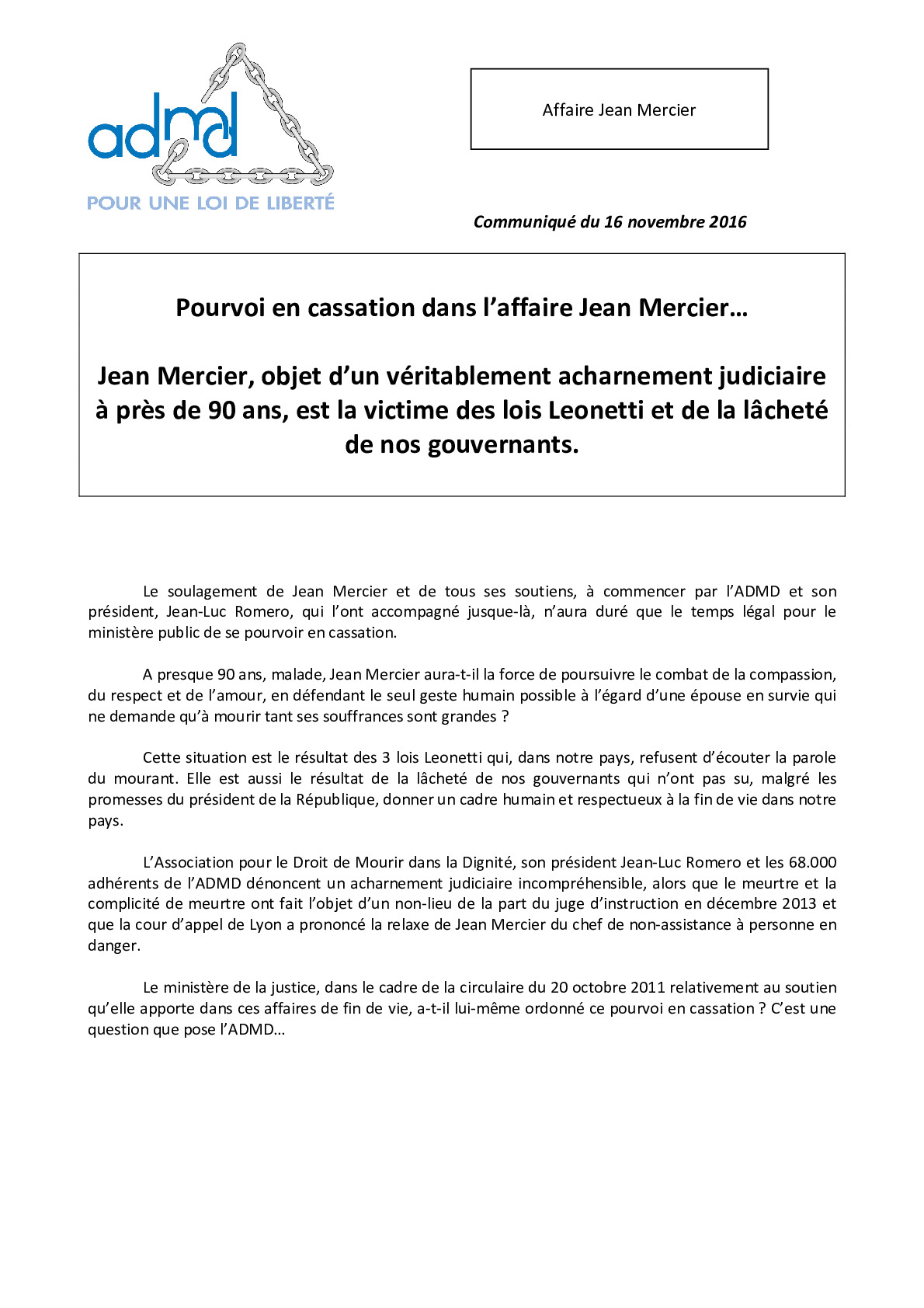 Jean Mercier est l'objet d’un acharnement judiciaire