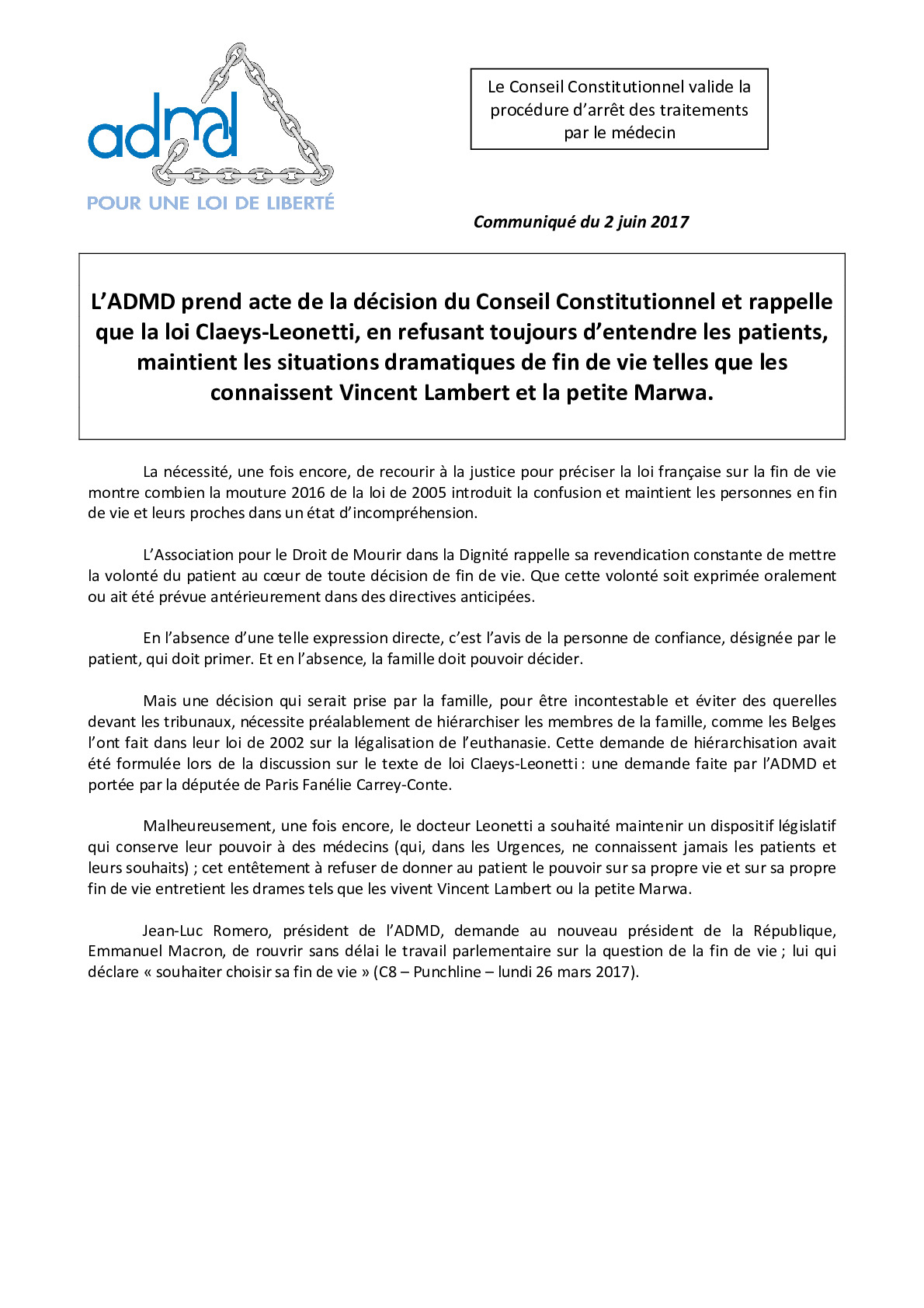 Le Conseil Constitutionnel valide la procédure d’arrêt des traitements