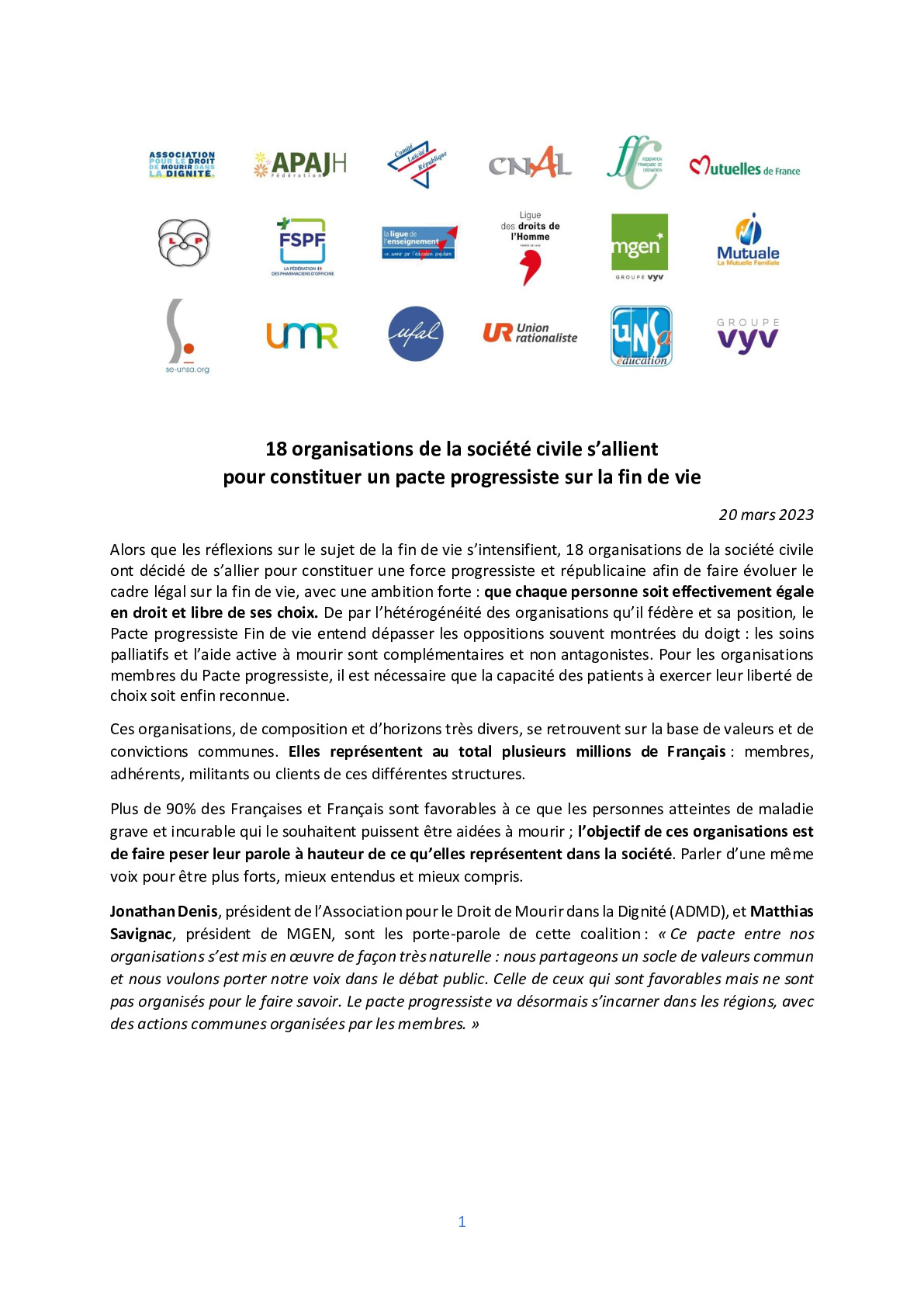 18 organisations de la société civile s’allient pour constituer un pacte progressiste sur la fin de vie 