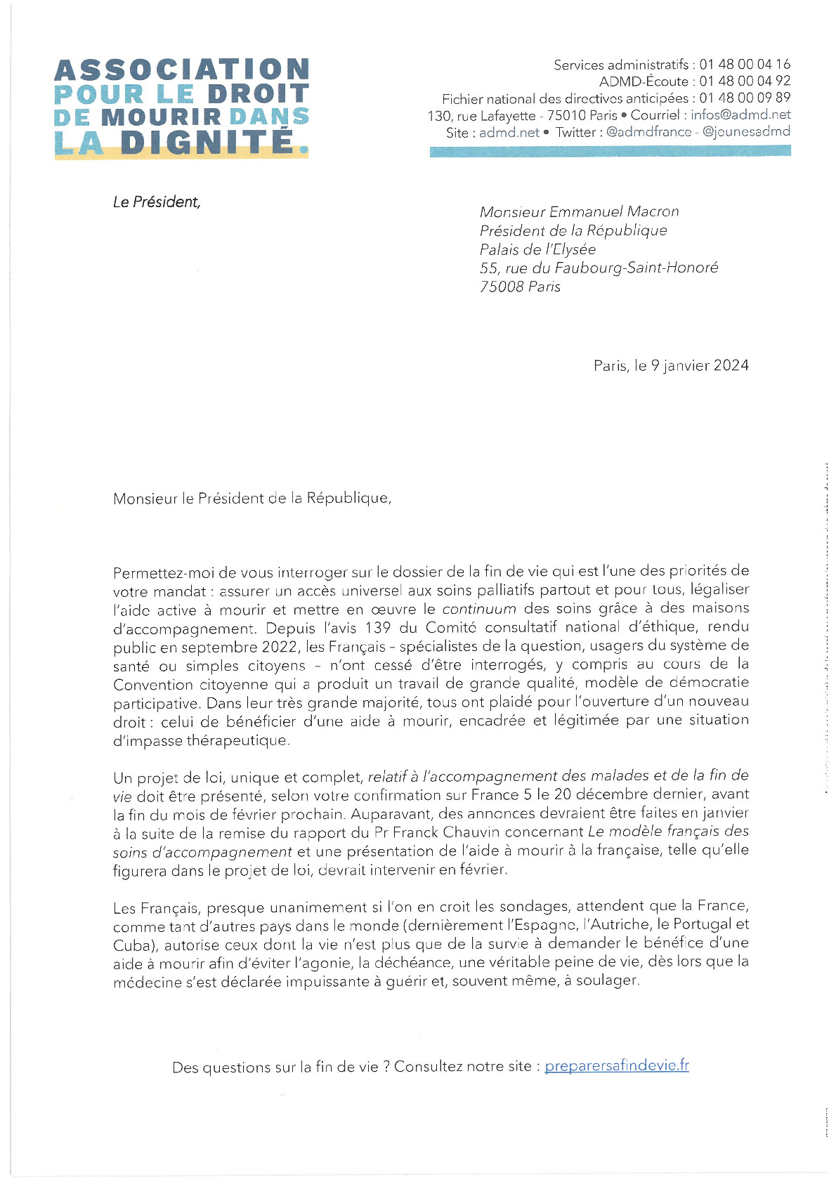 L'ADMD interpelle Emmanuel Macron sur le projet de loi sur la fin de vie