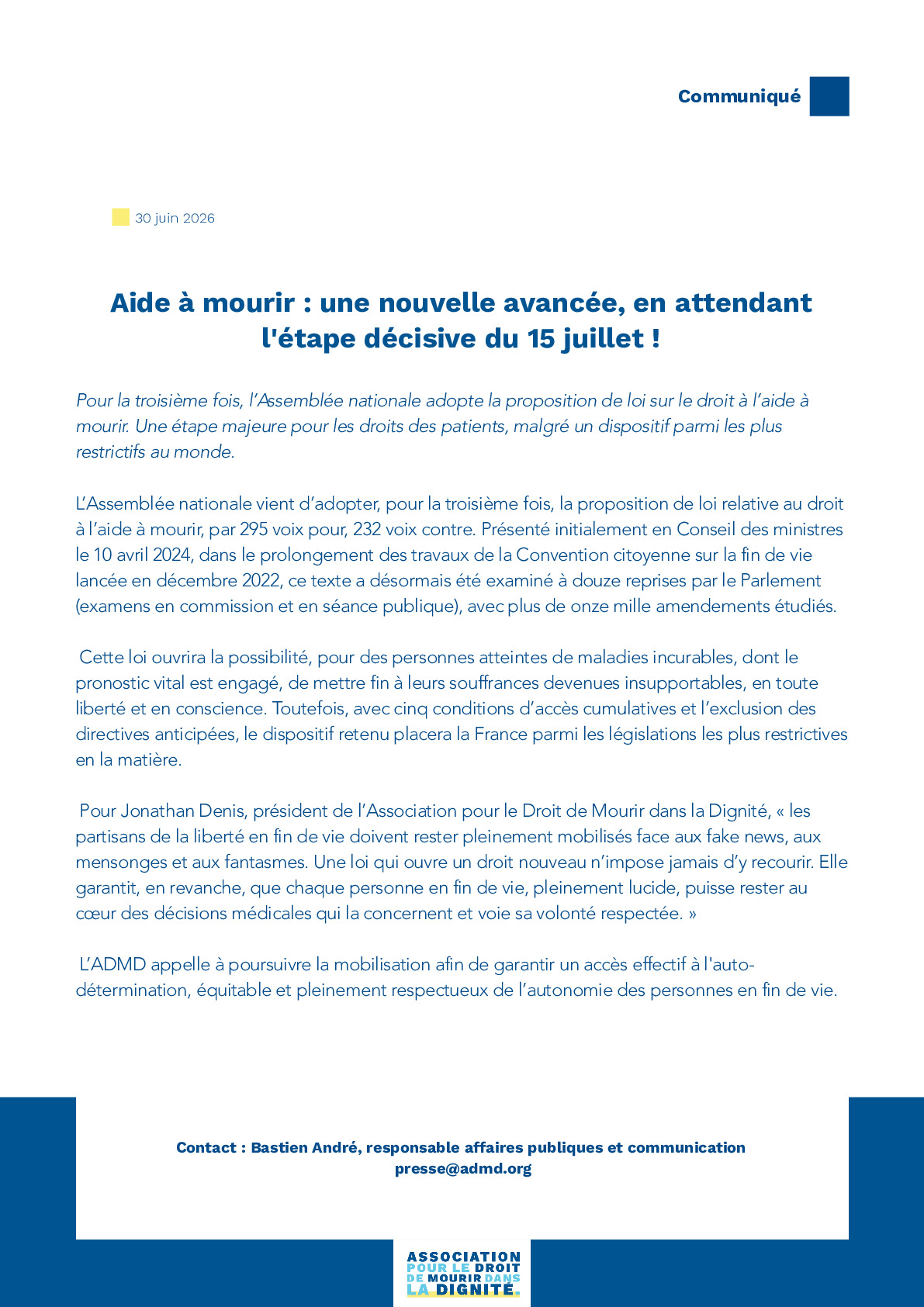 Aide à mourir : une nouvelle avancée, en attendant l'étape décisive du 15 juillet !