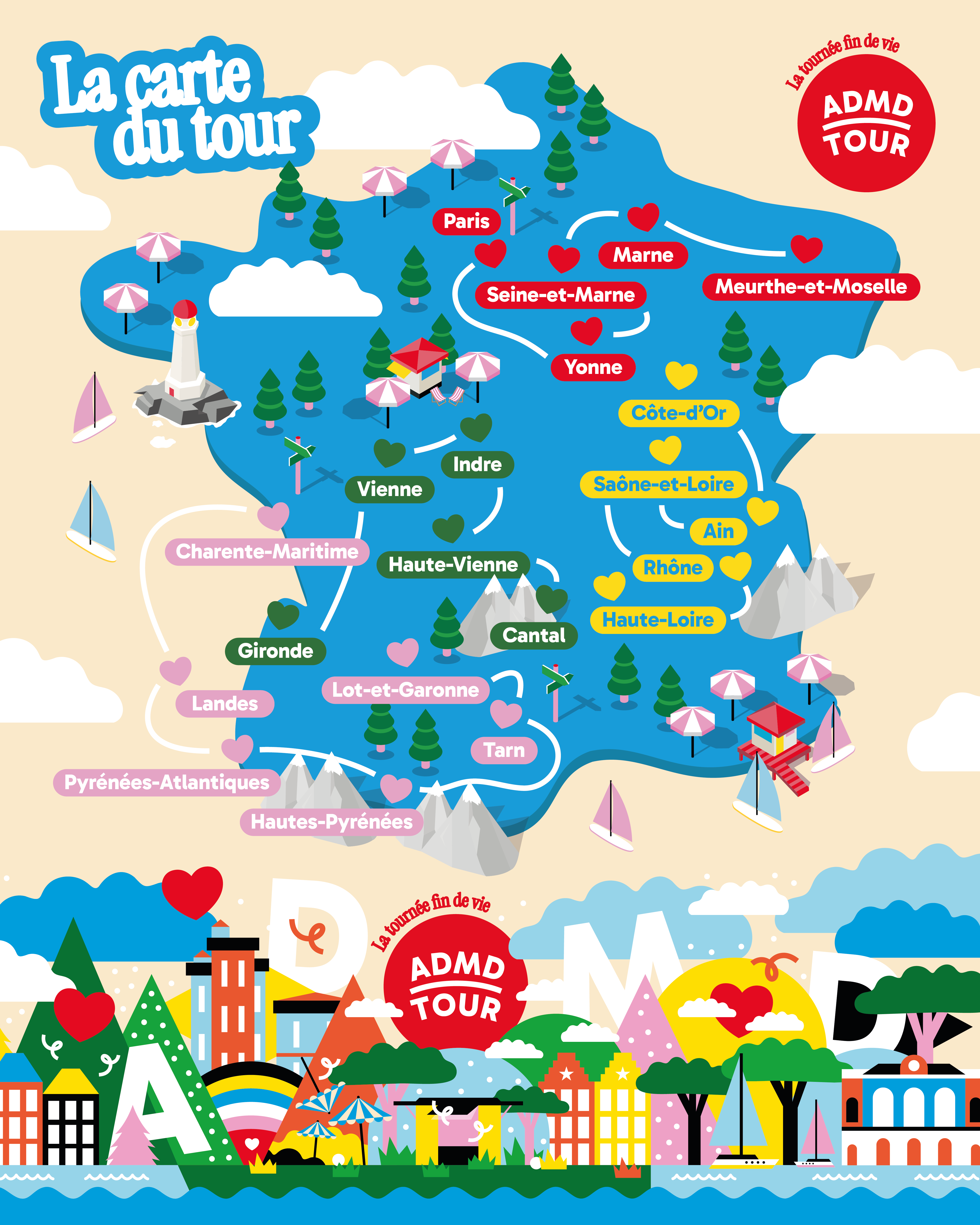 La carte du parcours de l'ADMD Tour