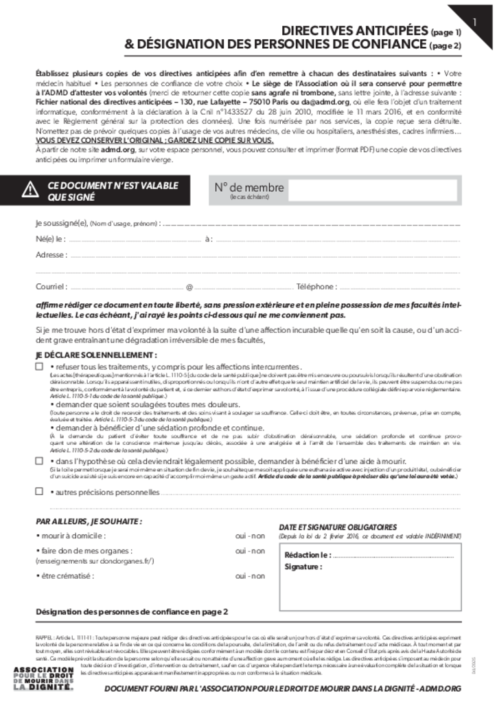 Directives anticipées de notre fichier national