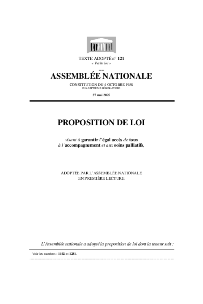 Proposition de loi visant à garantir l’égal accès de tous à l’accompagnement et aux soins palliatifs