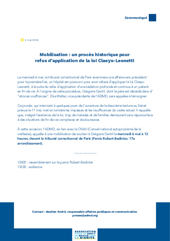 Mobilisation : un procès historique pour refus d’application de la loi Claeys-Leonetti