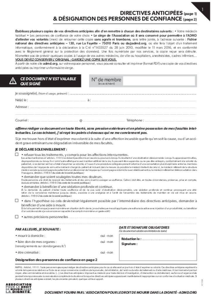 Directives anticipées de notre fichier national