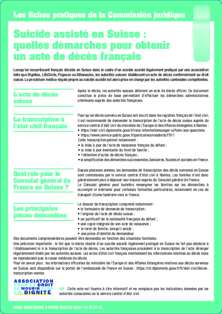 Suicide assisté en Suisse : quelles démarches pour obtenir un acte de décès français