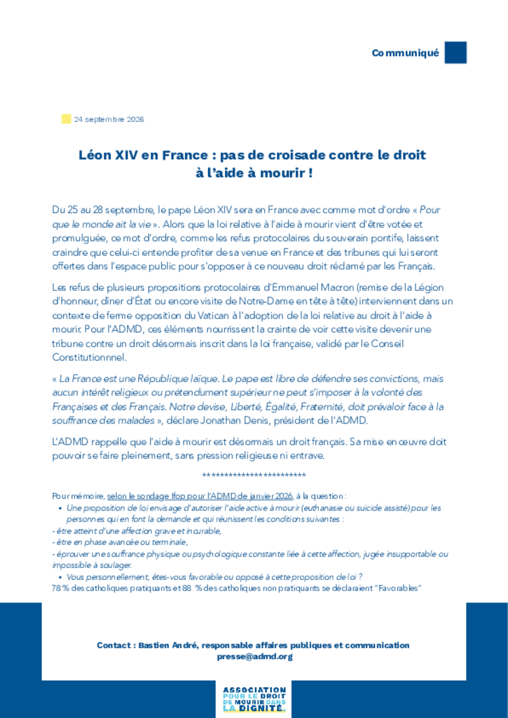 CP - Visite en France de Léon XIV