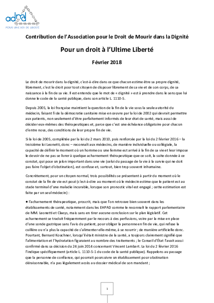 Un argumentaire sur la revendication portée par l’ADMD 