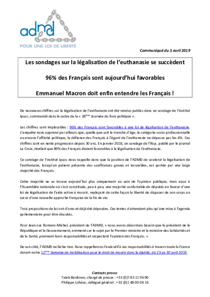 CP - Nouveaux chiffres sondage IPSOS