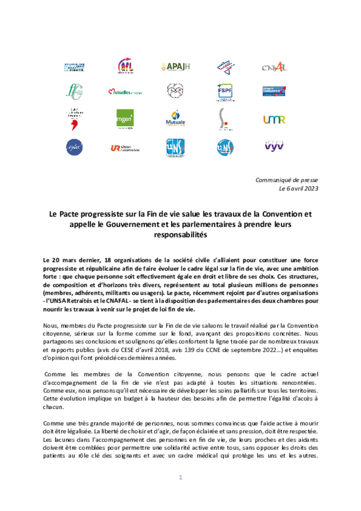 Communiqué de presse - Pacte progressiste 06/04/2023