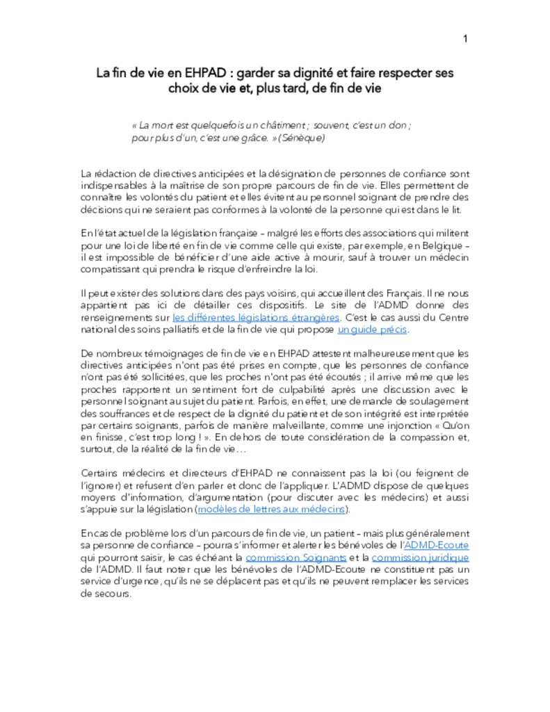 La fin de vie en Ehpad