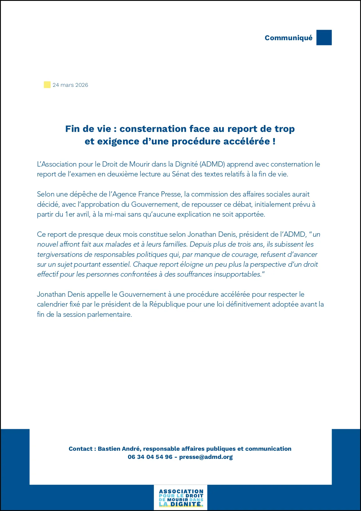 Fin de vie : consternation face au report de trop et exigence d’une procé